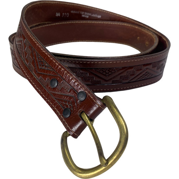 Brown Embossed Leather Aztec Western Belt‎ - Picture 1 of 9